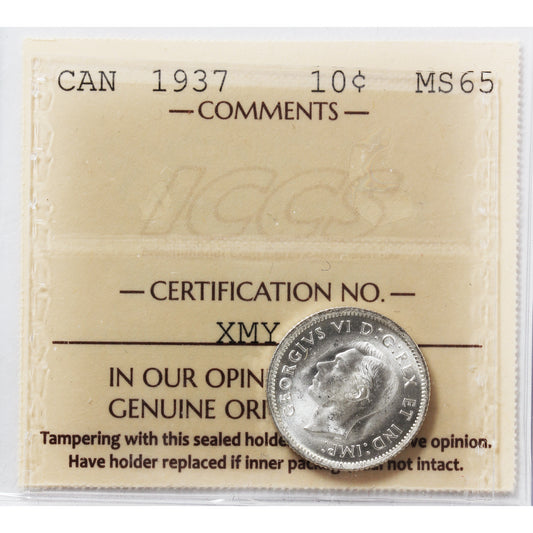 1937 Canada 10-cents ICCS Certified MS65