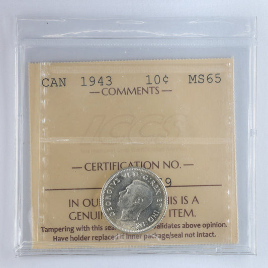 1943 Canada 10-cents ICCS Certified MS65