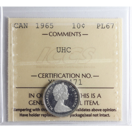 1965 Canada 10-cents ICCS Certified PL67 UHC