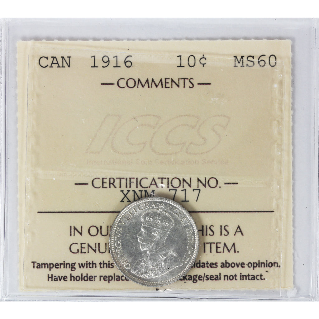 1916 Canada 10-cents ICCS Certified MS60