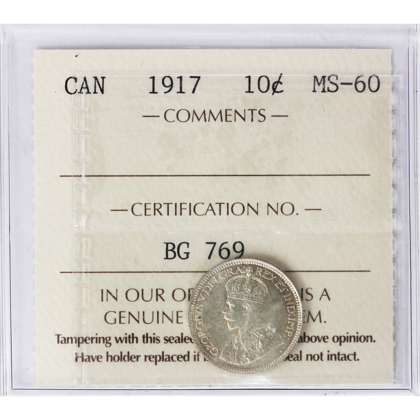 1917 Canada 10-cents ICCS Certified MS60