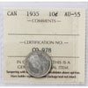 1935 Canada 10-cents ICCS Certified AU55