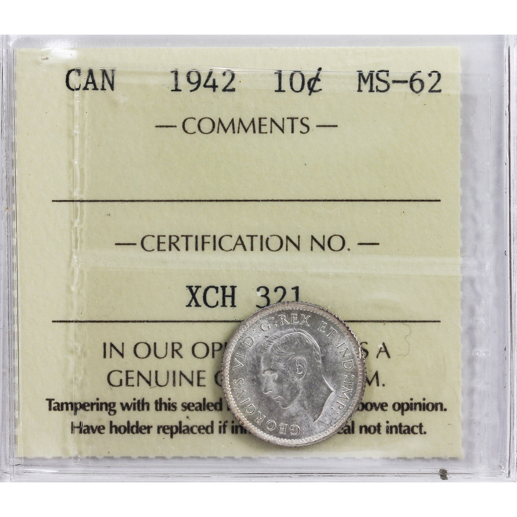 1942 Canada 10-cents ICCS Certified MS62