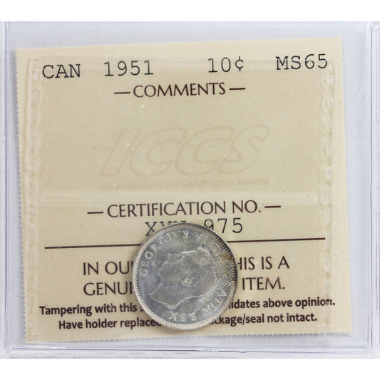 1951 Canada 10-cents ICCS Certified MS65