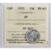 1953 SF Canada 10-cents ICCS Certified MS63