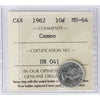 1962 Canada 10-cents ICCS Certified MS64 Cameo