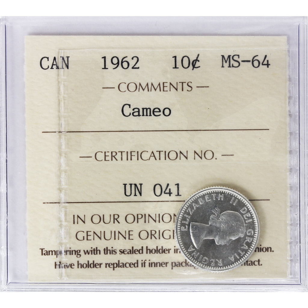 1962 Canada 10-cents ICCS Certified MS64 Cameo