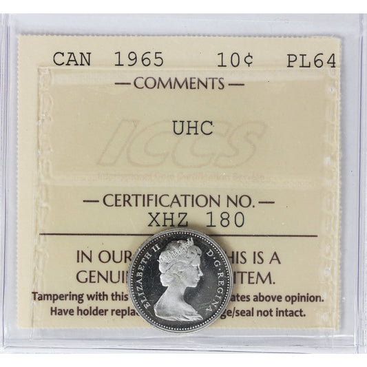 1965 Canada 10-cents ICCS Certified PL64 Ultra Heavy Cameo