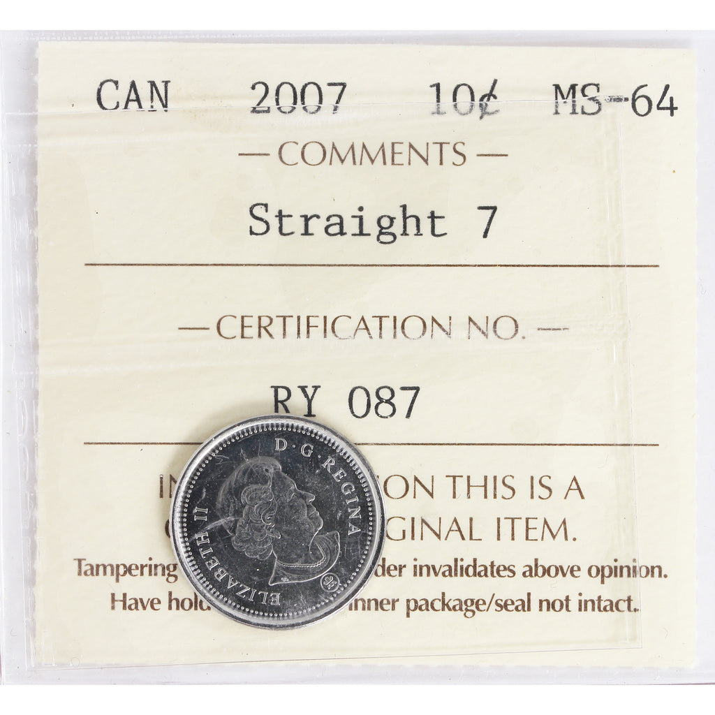 2007 Straight 7 Canada 10-cents ICCS Certified MS-64
