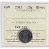 2013 Canada 10-cents ICCS Certified MS-64