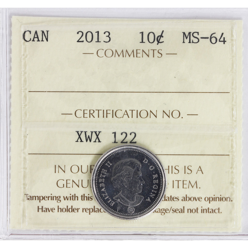 2013 Canada 10-cents ICCS Certified MS-64