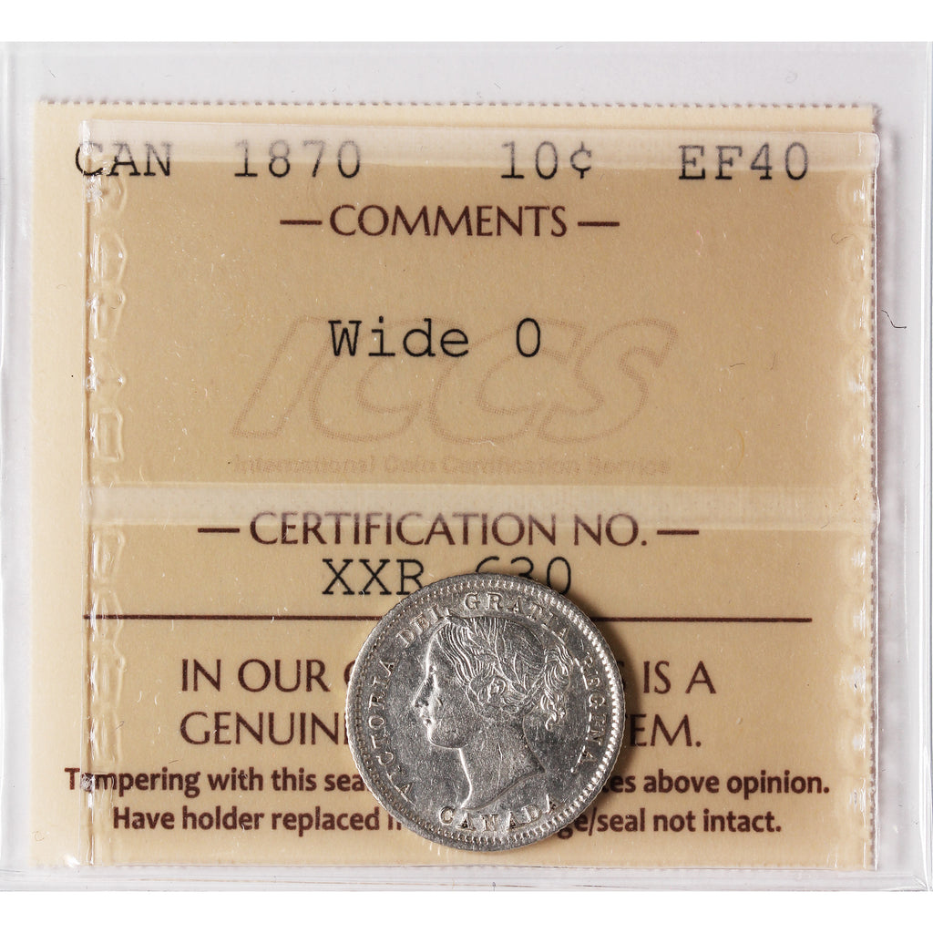 1870 Wide O Canada 10-cents ICCS Certified EF-40
