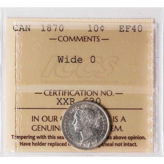 1870 Wide O Canada 10-cents ICCS Certified EF-40