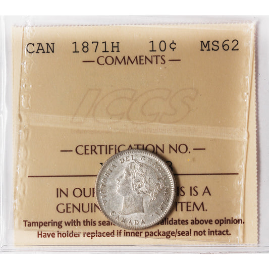 1871H Canada 10-cents ICCS Certified MS-62 (XHT 113)