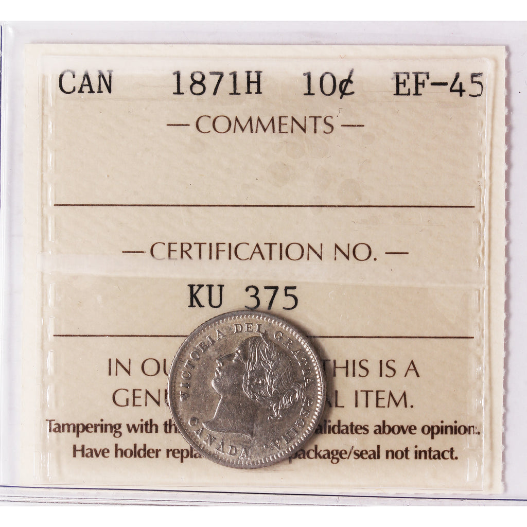 1871H Canada 10-cents ICCS Certified EF-45
