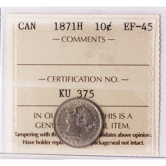 1871H Canada 10-cents ICCS Certified EF-45