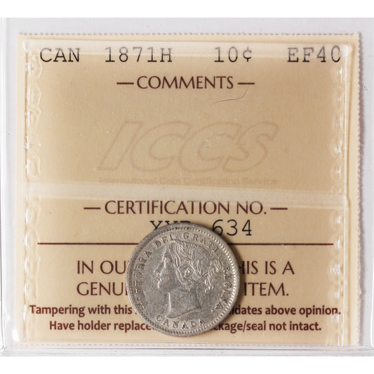 1871H Canada 10-cents ICCS Certified EF-40