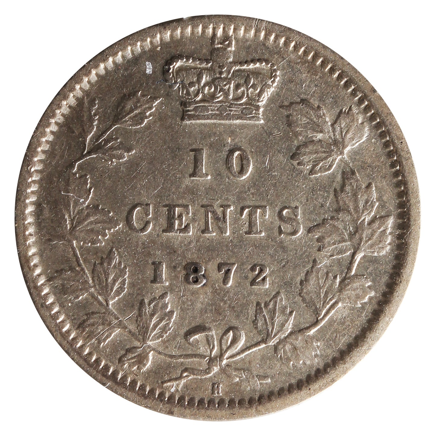 1872H Canada 10-cents ICCS Certified AU55