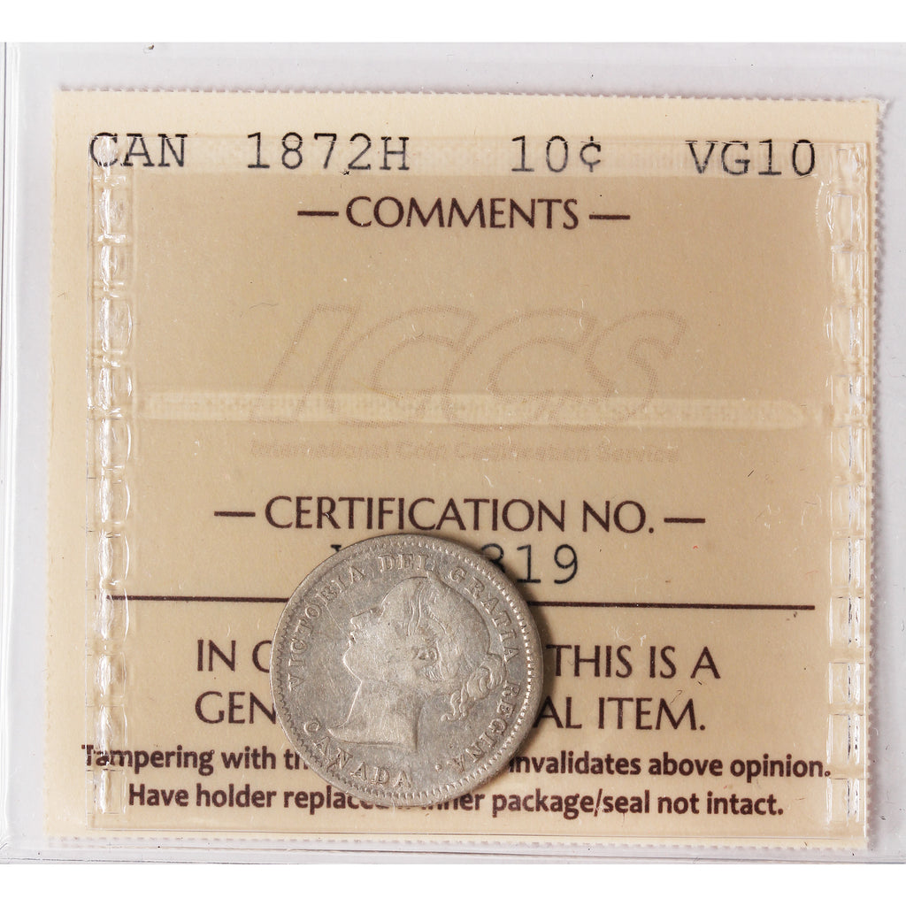 1872H Canada 10-cents ICCS Certified VG10