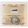 1874H Canada 10-cents ICCS Certified MS63 Cameo (XHT 115)