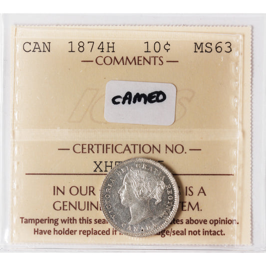 1874H Canada 10-cents ICCS Certified MS-63 Cameo (XHT 115)