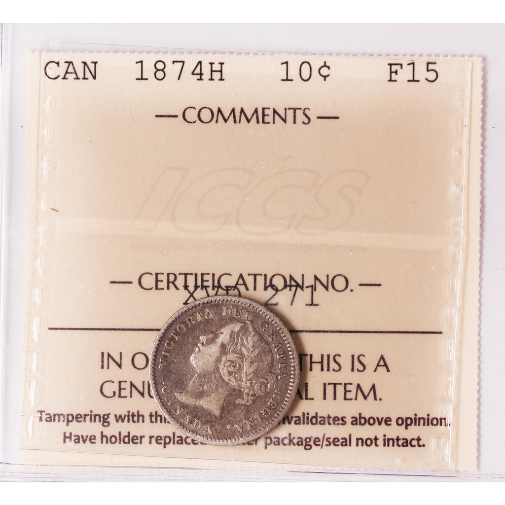 1874H Canada 10-cents ICCS Certified F15
