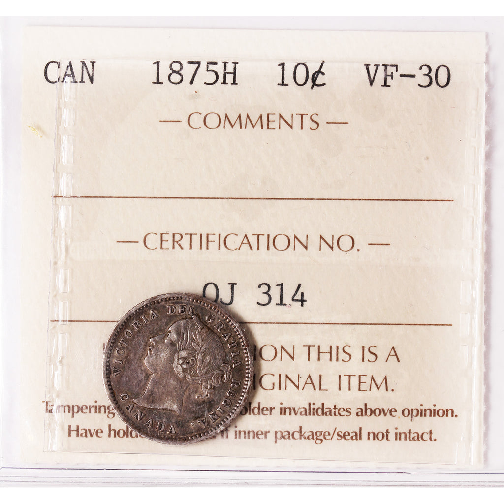 1875H Canada 10-cents ICCS Certified VF30
