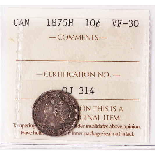 1875H Canada 10-cents ICCS Certified VF-30