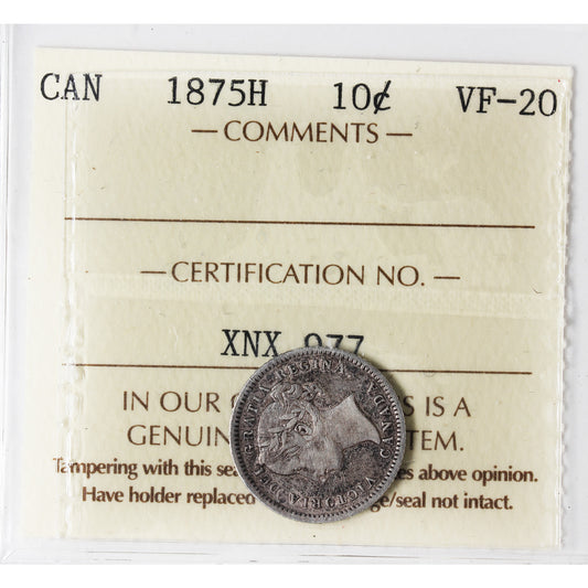 1875H Canada 10-cents ICCS Certified VF-20