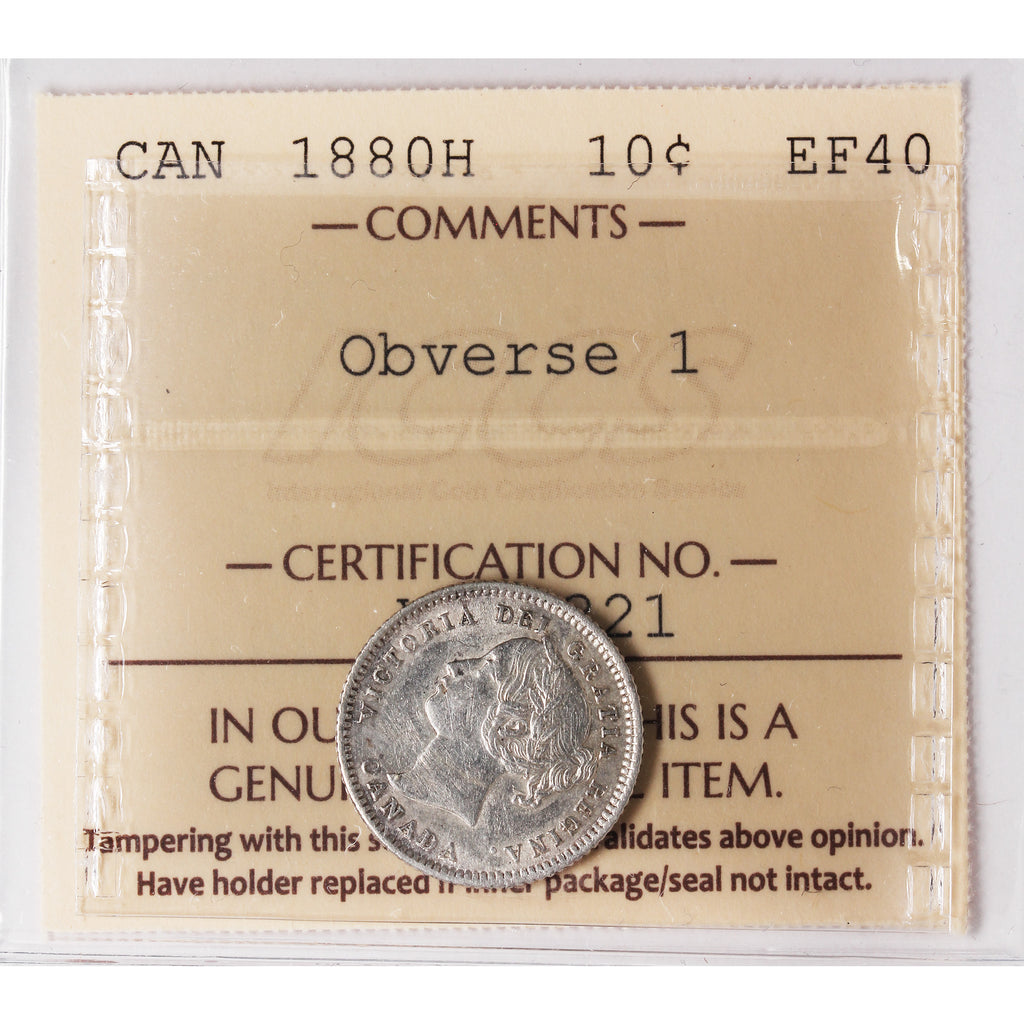 1880H Obv. 1 Canada 10-cents ICCS Certified EF40
