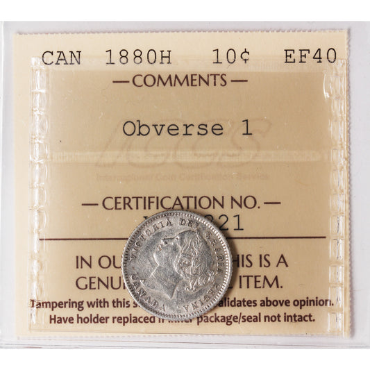 1880H Obv. 1 Canada 10-cents ICCS Certified EF-40