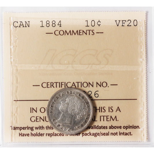 1884 Canada 10-cents ICCS Certified VF20