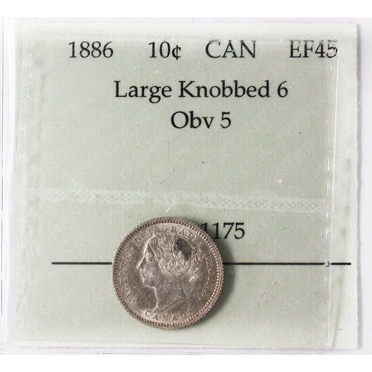 1886 Large Knob 6, Obv. 5 Canada 10-cents Prestige Certified EF45 $