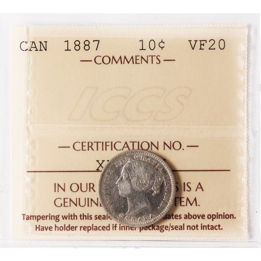 1887 Canada 10-cents ICCS Certified VF20