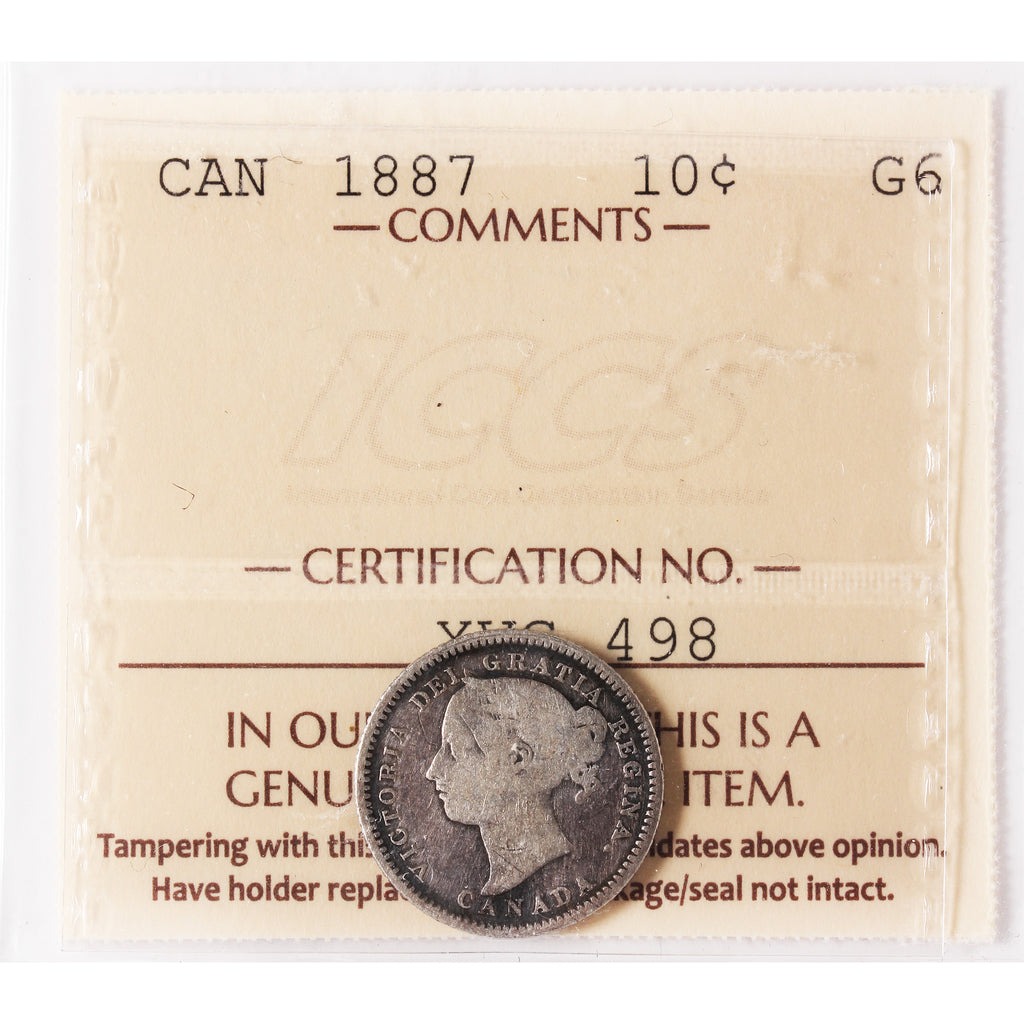 1887 Canada 10-cents ICCS Certified G6