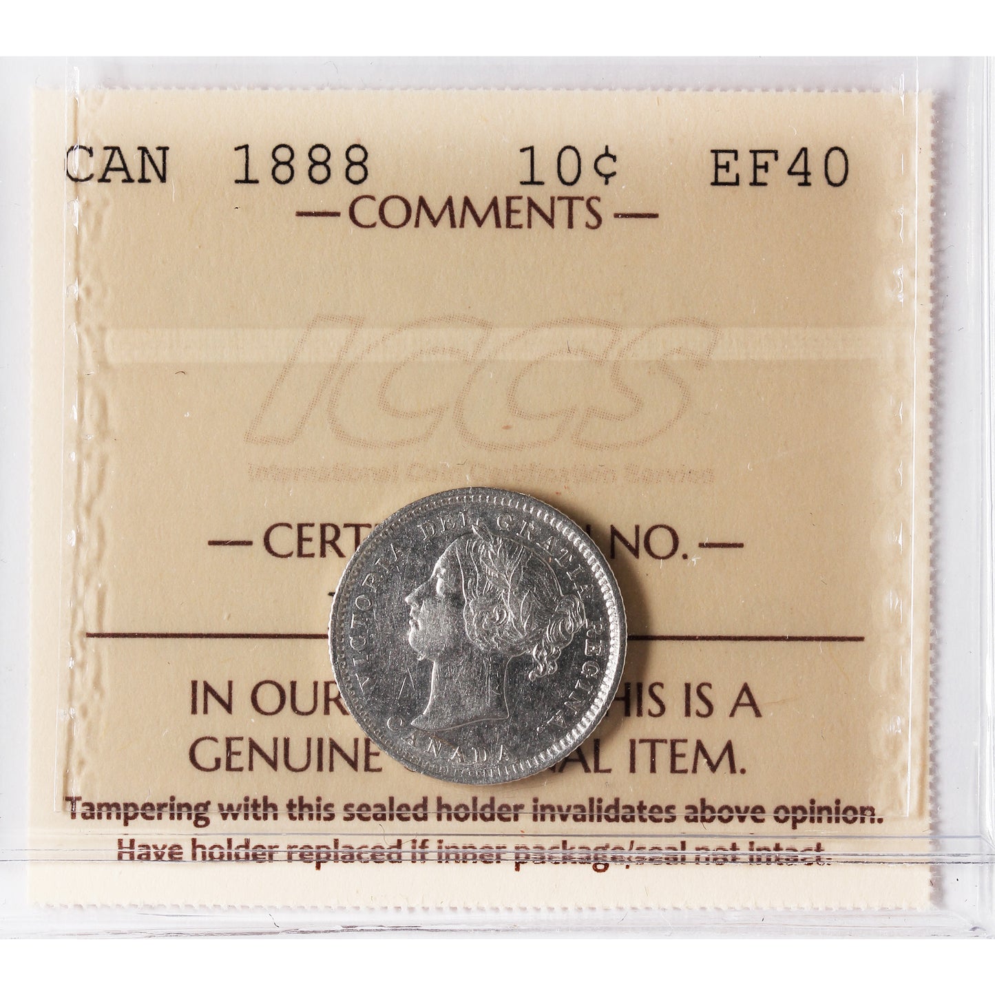 1888 Canada 10-cents ICCS Certified EF40