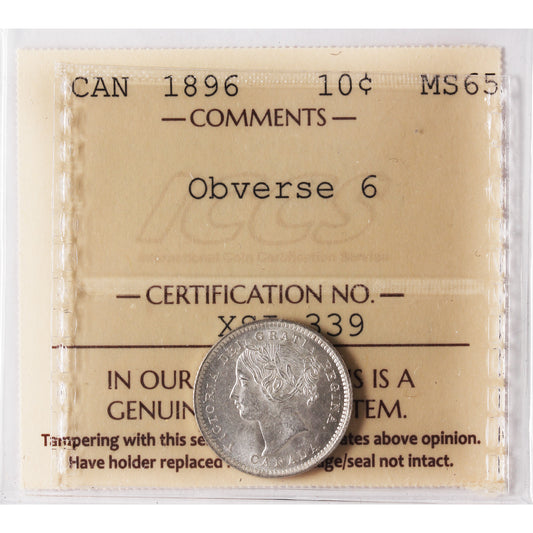 1896 Obv. 6 Canada 10-cents ICCS Certified MS65 (XSI 339)