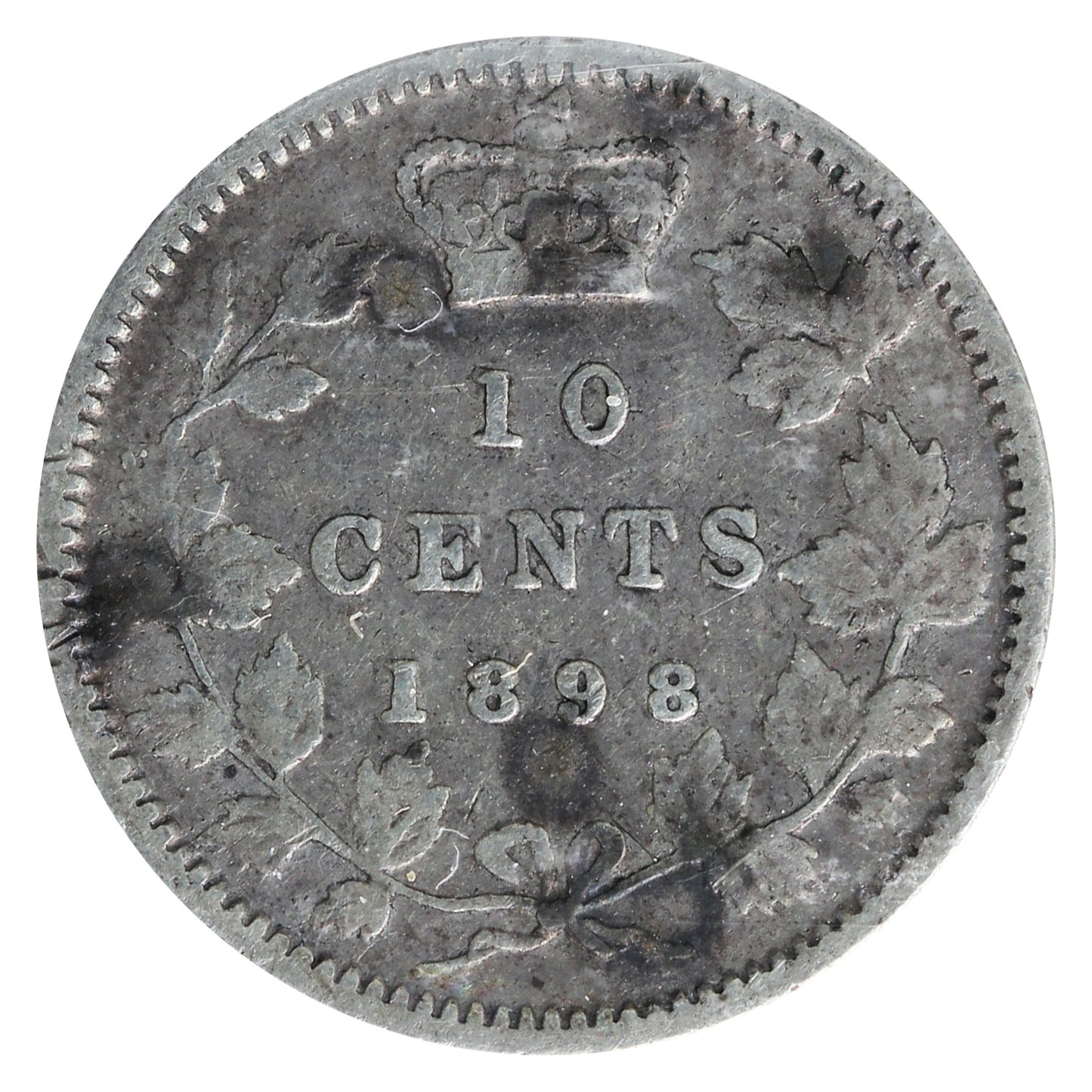 1898 Obv. 5 Canada 10-cents ICCS Certified F12