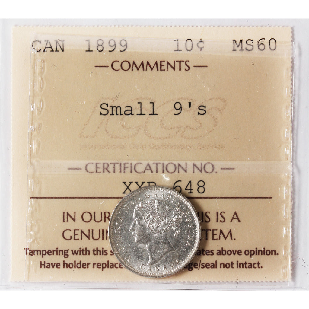 1899 Small 9s Canada 10-cents ICCS Certified MS60 (XXR 648)