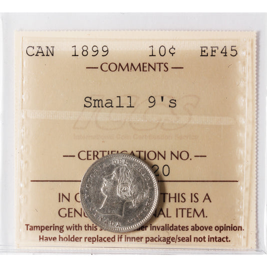 1899 Small 9s Canada 10-cents ICCS Certified EF45