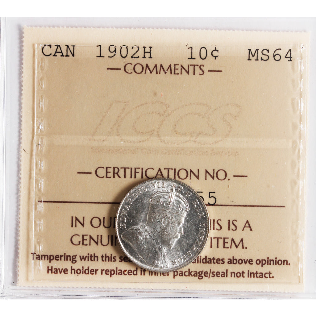 1902H Canada 10-cents ICCS Certified MS64 (XVR 255)
