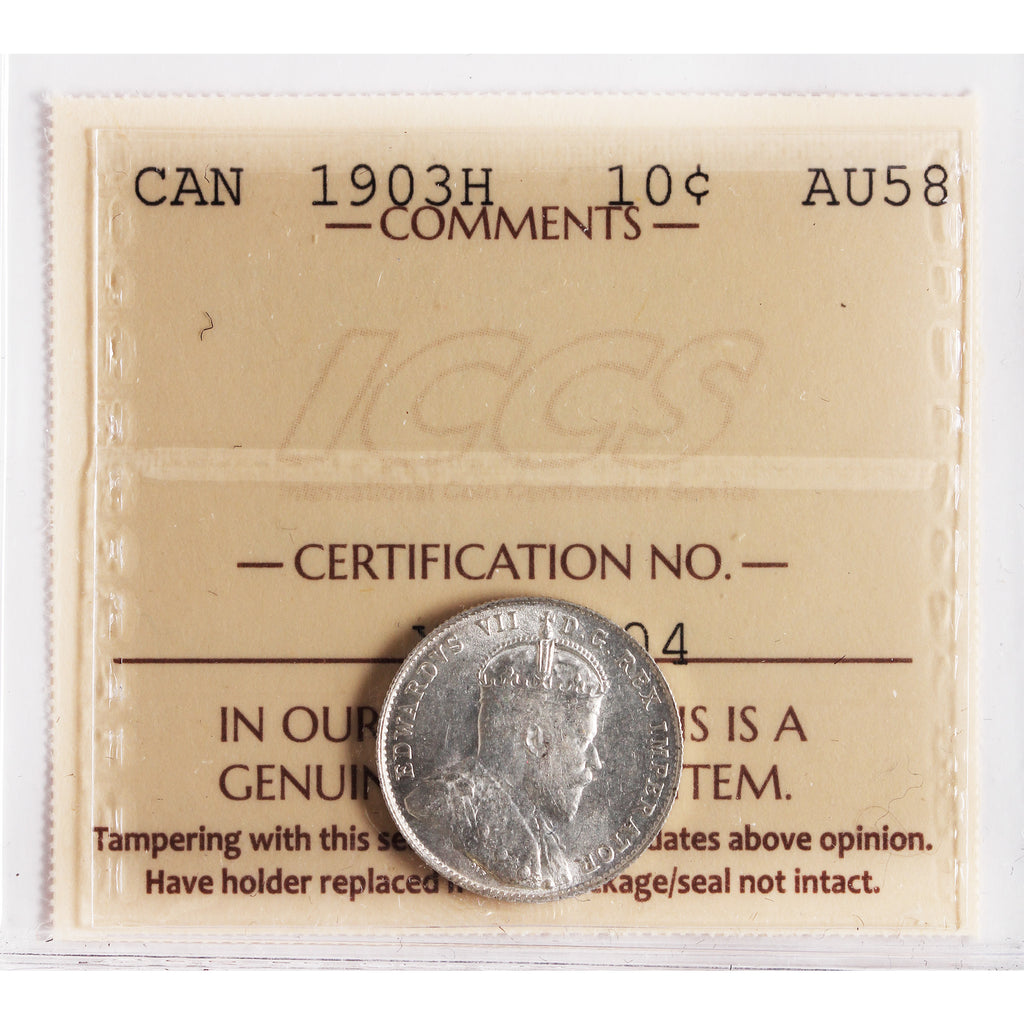 1903H Canada 10-cents ICCS Certified AU-58