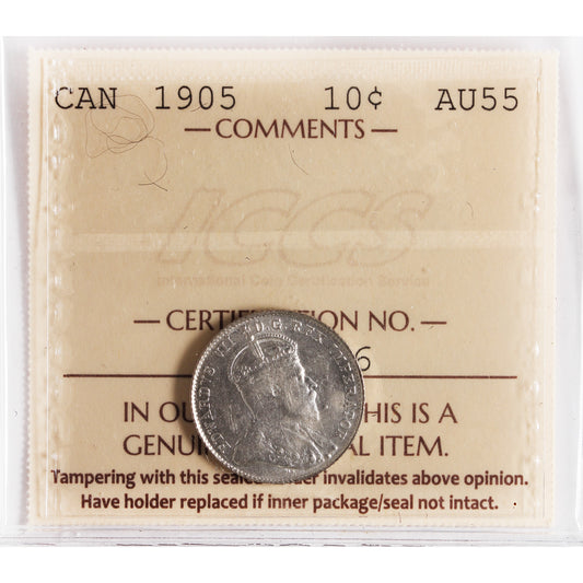 1905 Canada 10-cents ICCS Certified AU55
