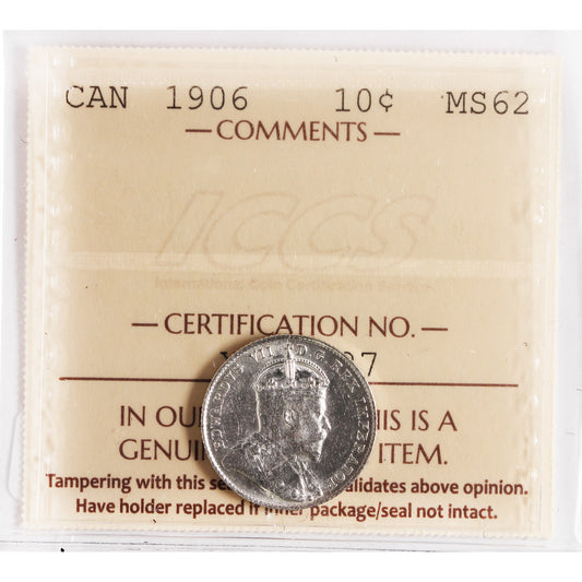 1906 Canada 10-cents ICCS MS62 (XHT 127)