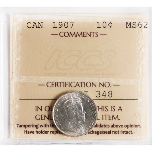1907 Canada 10-cents ICCS Certified MS62 (XSI 348)