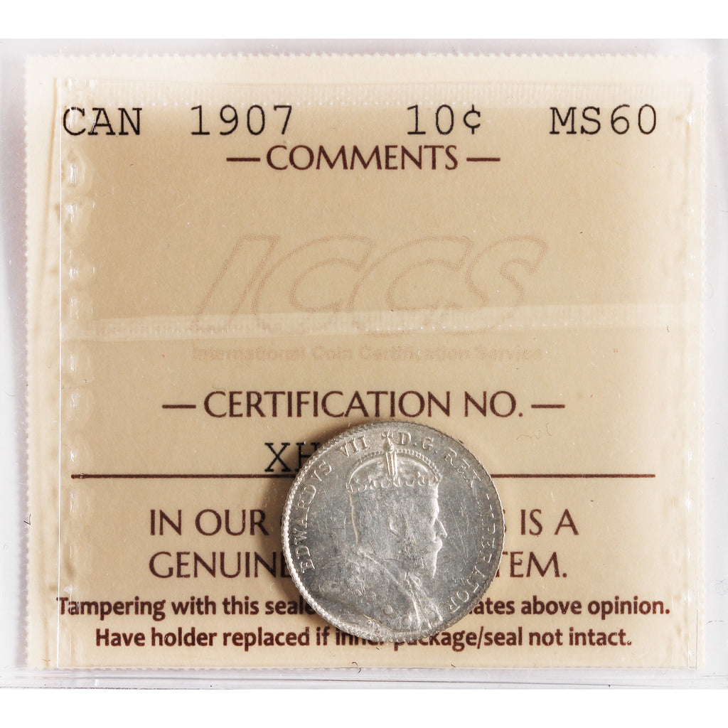 1907 Canada 10-cents ICCS Certified MS60 (XHT 129)
