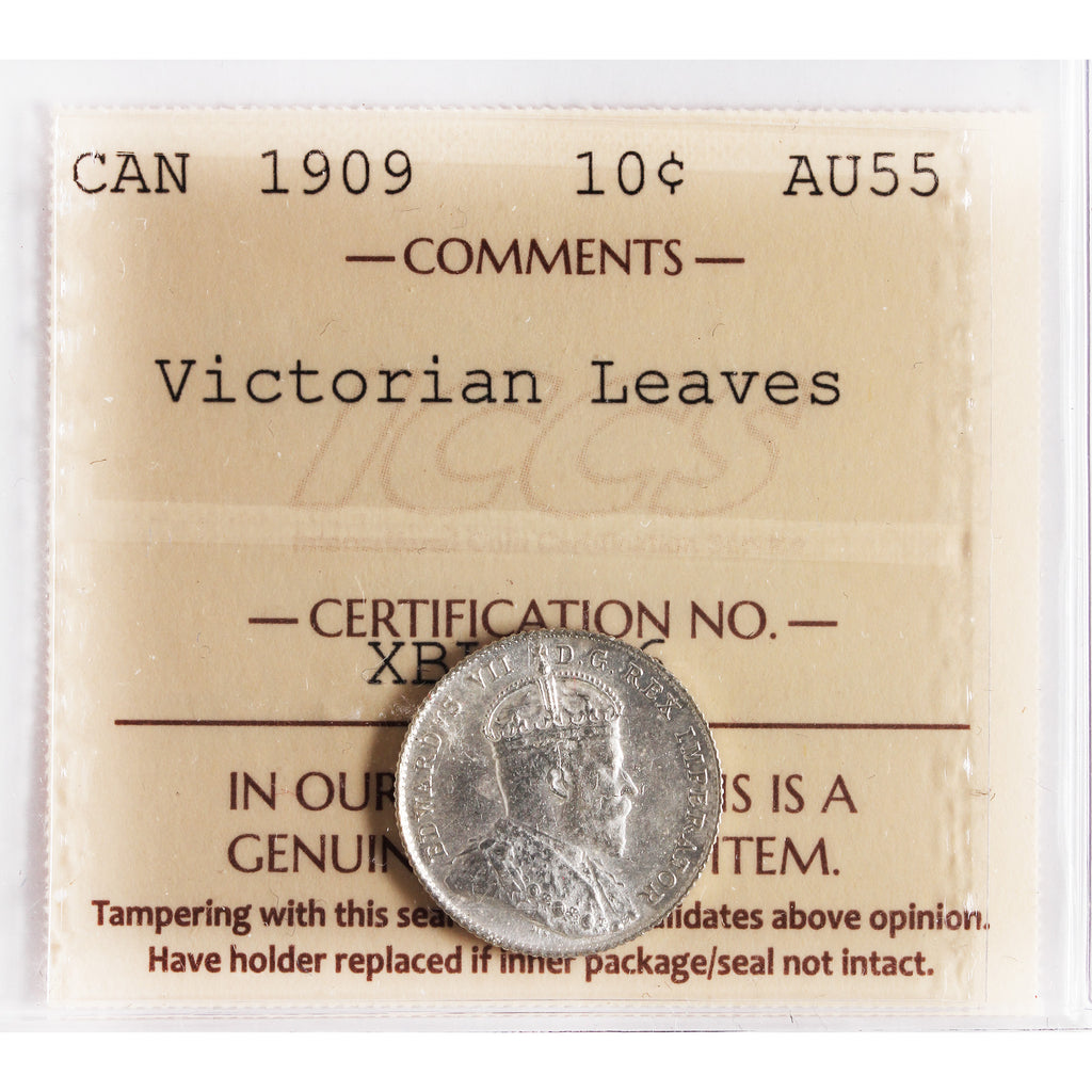 1909 Victorian Leaves Canada 10-cents ICCS Certified AU55