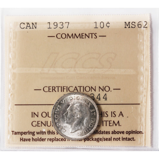 1937 Canada 10-cents ICCS Certified MS62