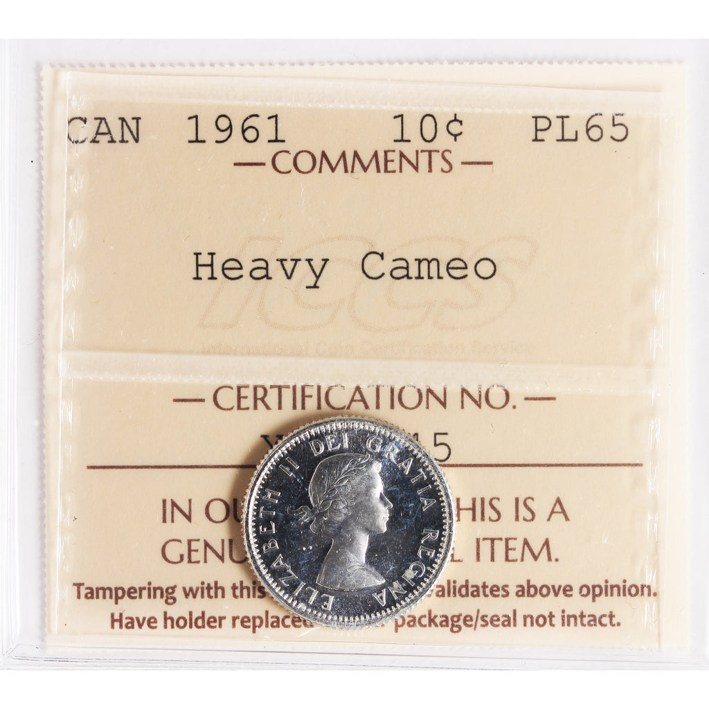 1961 Canada 10-cents ICCS Certified PL65 Heavy Cameo