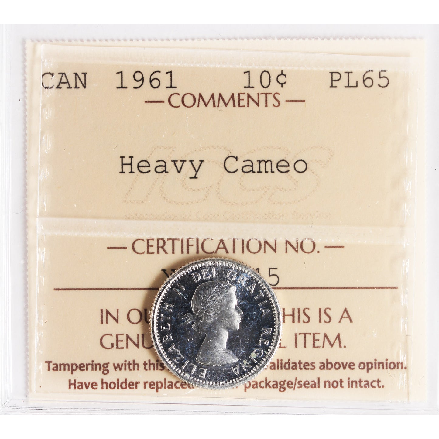 1961 Canada 10-cents ICCS Certified PL65 Heavy Cameo